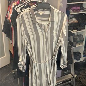 Grey and white striped button down dress